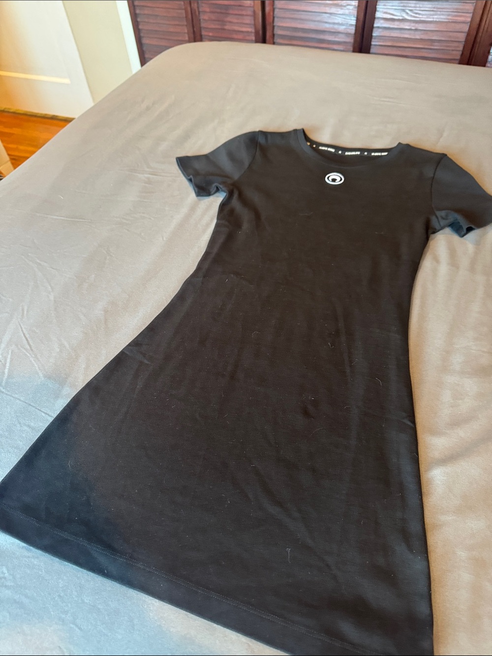 Marine Serre Black Short-Sleeve Mini Dress with Crescent Logo
